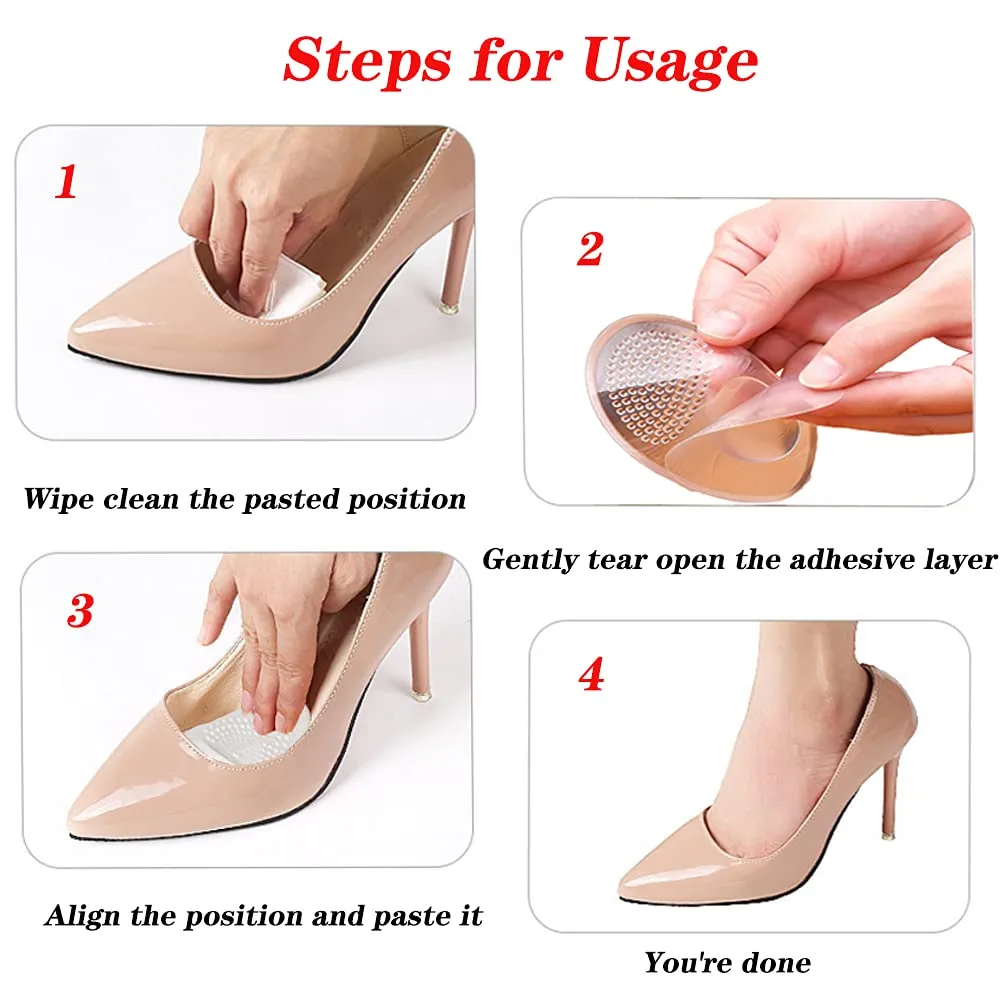 3 Pairs Gel Insoles, Non Slip Inner Shoe Sticky Gel Pads, Gel Cushions for Feet, High Heel Pads, Foot Pain Relief Pads, Feet Protectors Gel Cushions Suitable Men Women