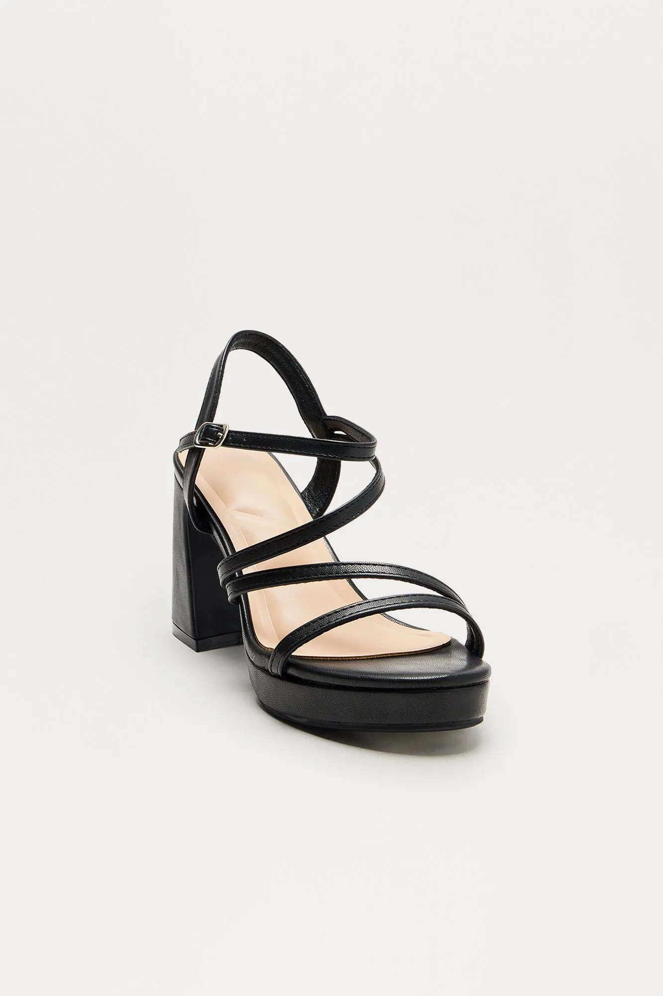 Adriel Faux Leather Ankle Strap Heels - Black