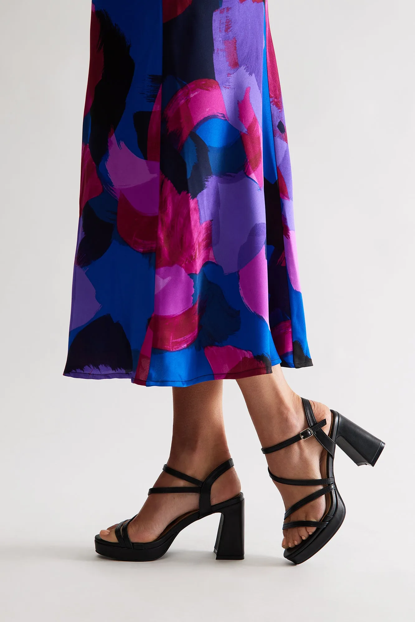 Adriel Faux Leather Ankle Strap Heels - Black