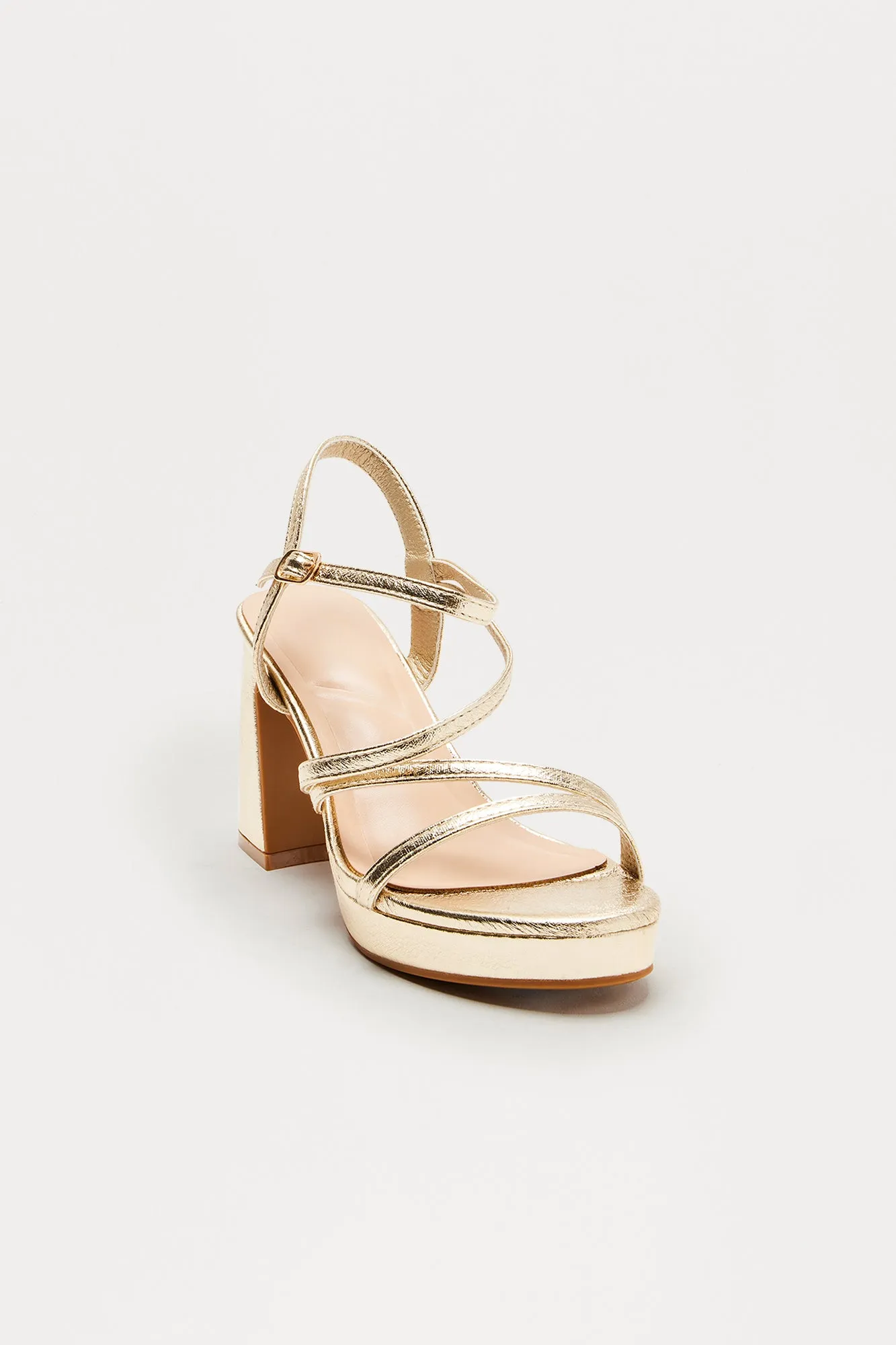 Adriel Faux Leather Ankle Strap Heels - Gold