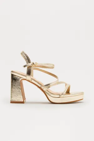 Adriel Faux Leather Ankle Strap Heels - Gold