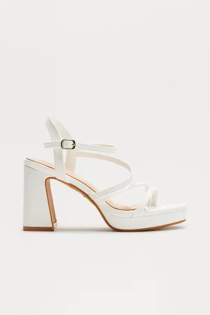 Adriel Faux Leather Ankle Strap Heels - White