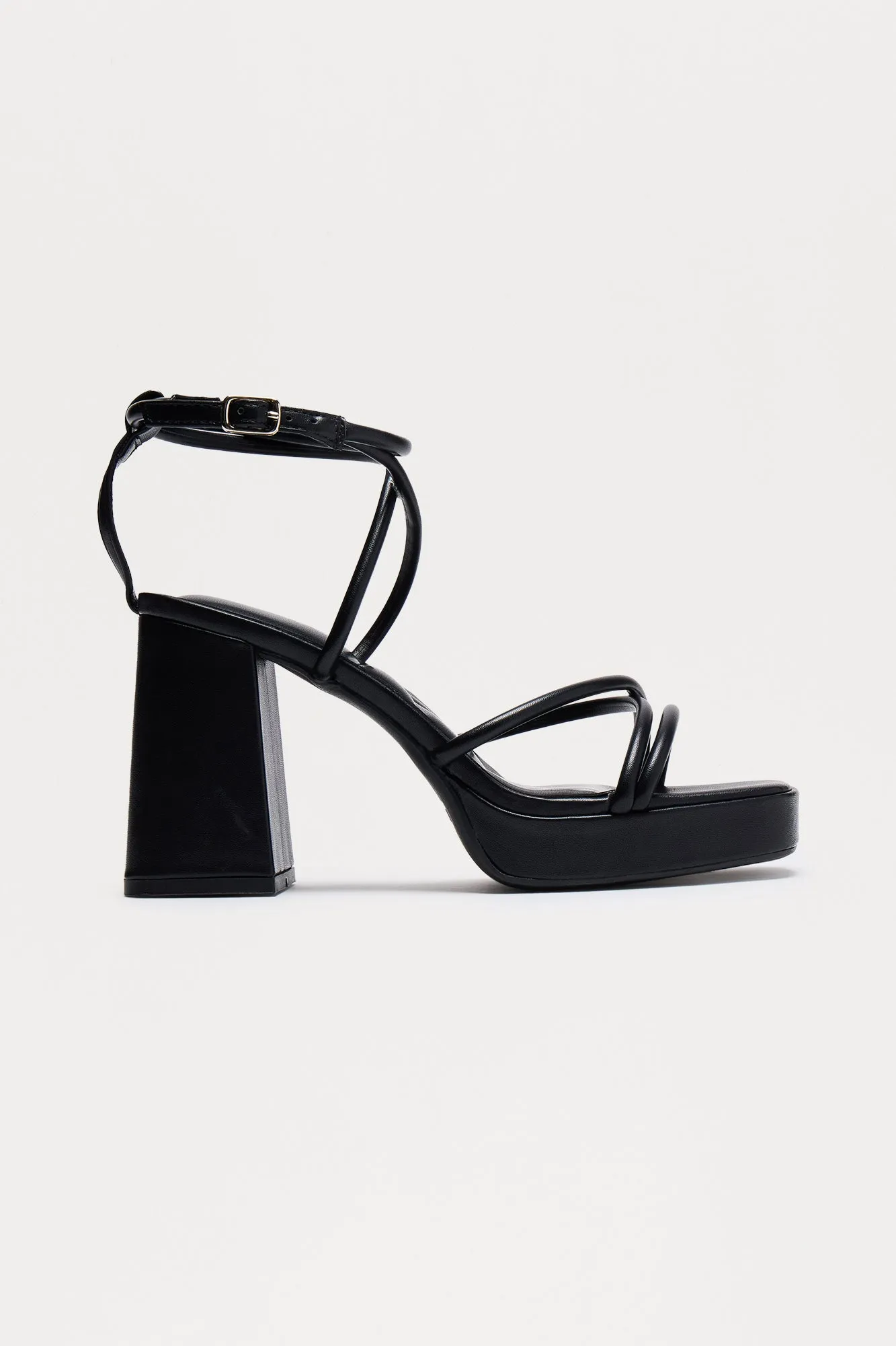Aggie Faux Leather Block Heels - Black
