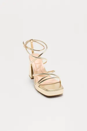 Aggie Faux Leather Block Heels - Gold