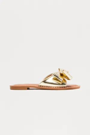 Anfield Bow Faux Leather Sandals - Gold
