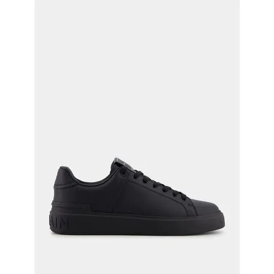 BALMAIN B-COURT MONOCHROME BLACK LEATHER SNEAKERS