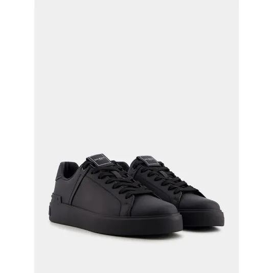 BALMAIN B-COURT MONOCHROME BLACK LEATHER SNEAKERS