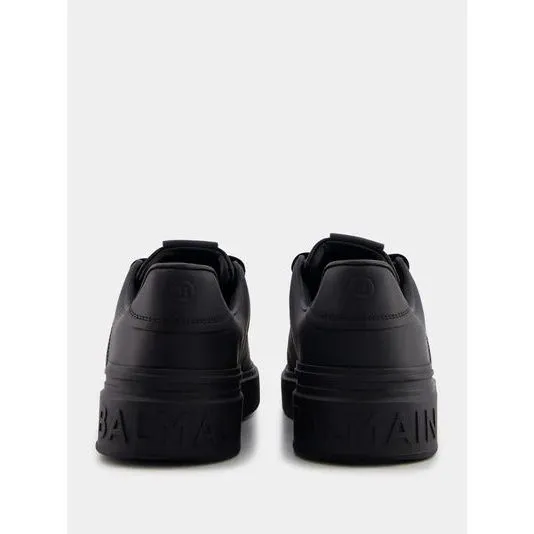 BALMAIN B-COURT MONOCHROME BLACK LEATHER SNEAKERS