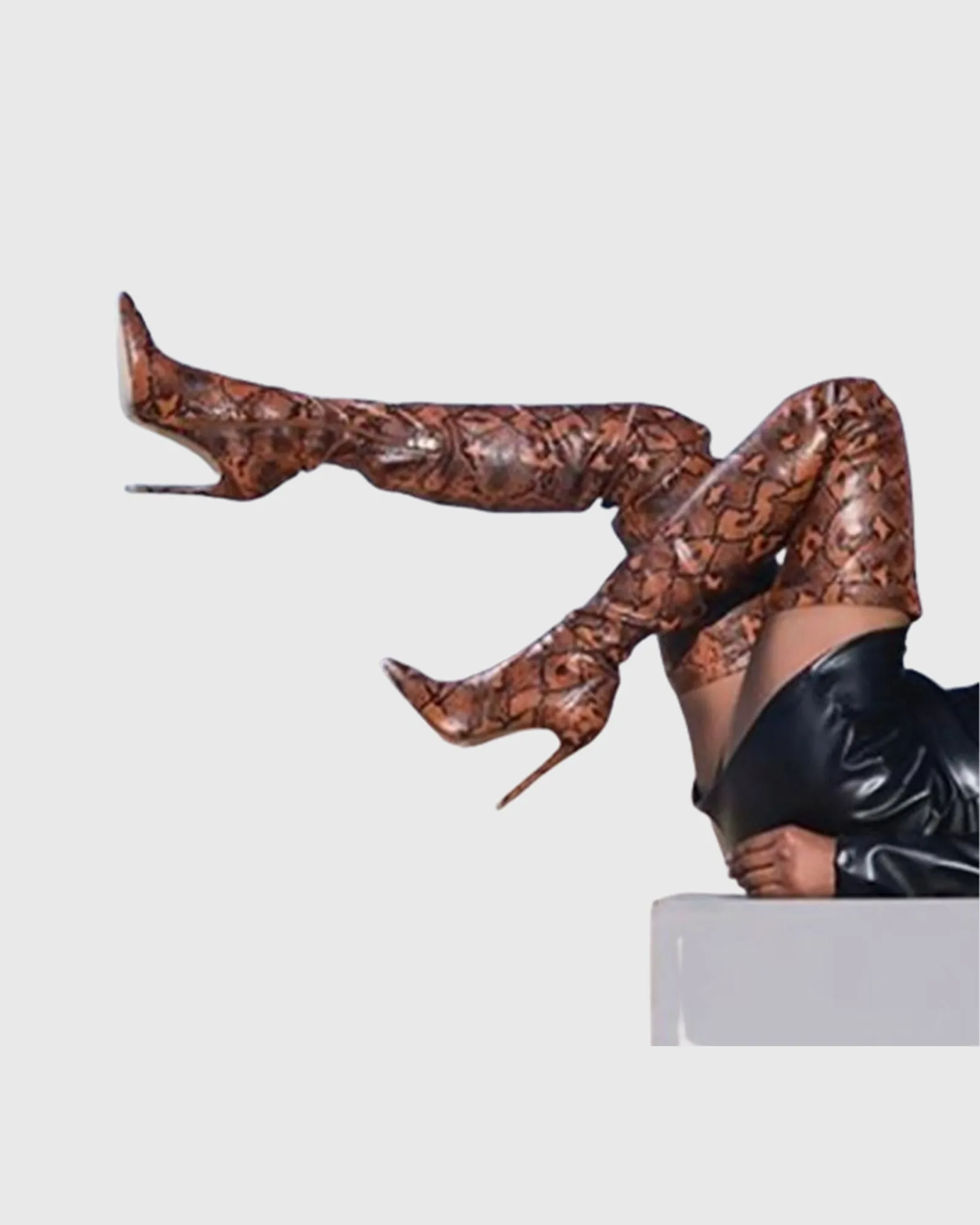 Clara Snake Print Over The Knee Boots In Brown