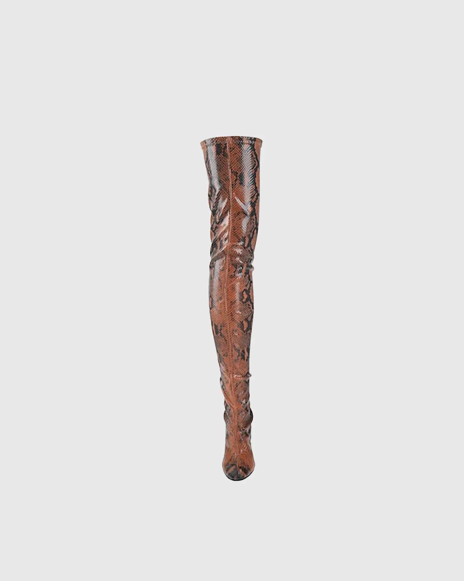 Clara Snake Print Over The Knee Boots In Brown