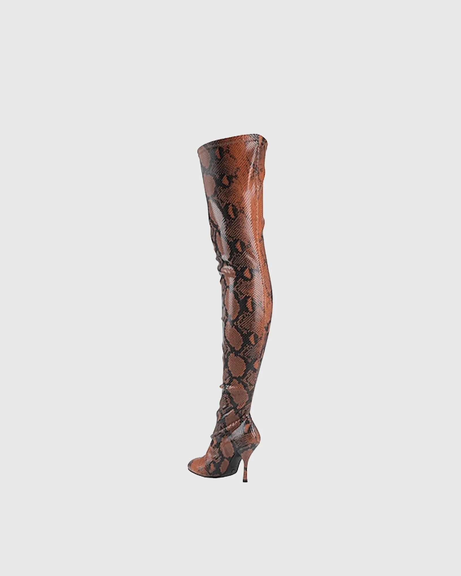 Clara Snake Print Over The Knee Boots In Brown