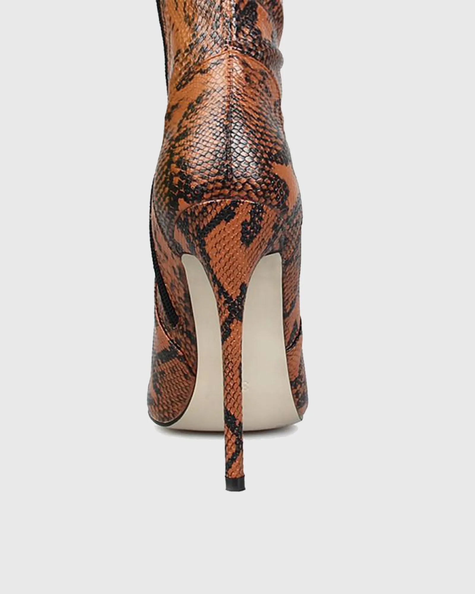 Clara Snake Print Over The Knee Boots In Brown
