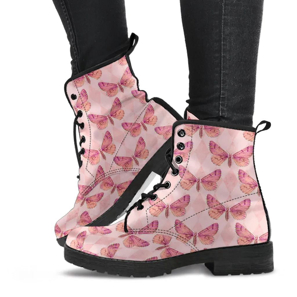 Combat Boots - Butterfly Shoes #110 Grunge Vintage Style | Custom Shoes, Women's Aesthetic Shoes, Sorority, Vegan Leather Handmade Lace Up