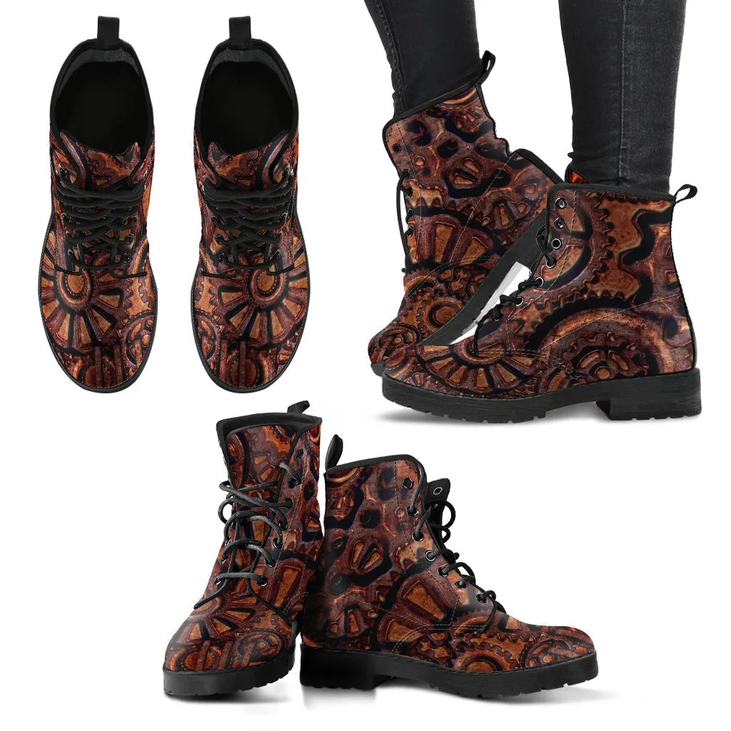 Combat Boots - Steampunk Inspired Design #106 | Grunge Unisex Adult Shoes, Vegan Leather Handmade Lace Up Boots, Custom Shoes Boho