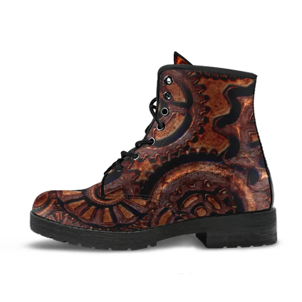 Combat Boots - Steampunk Inspired Design #106 | Grunge Unisex Adult Shoes, Vegan Leather Handmade Lace Up Boots, Custom Shoes Boho