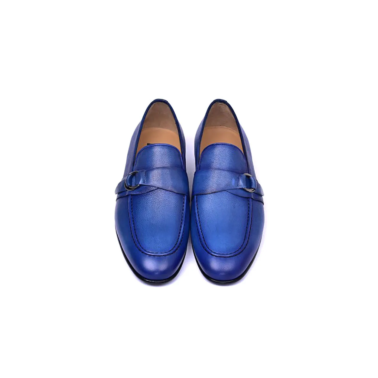 Corrente C0010 6628 Men's Shoes Blue Calf-Skin Leather Monk-Strap Loafers (CRT1456)