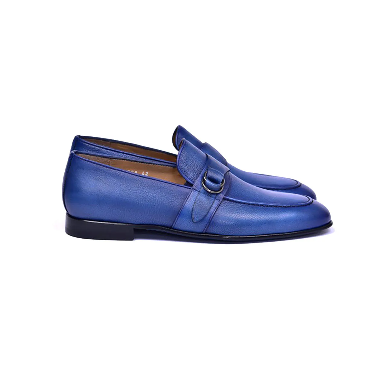 Corrente C0010 6628 Men's Shoes Blue Calf-Skin Leather Monk-Strap Loafers (CRT1456)