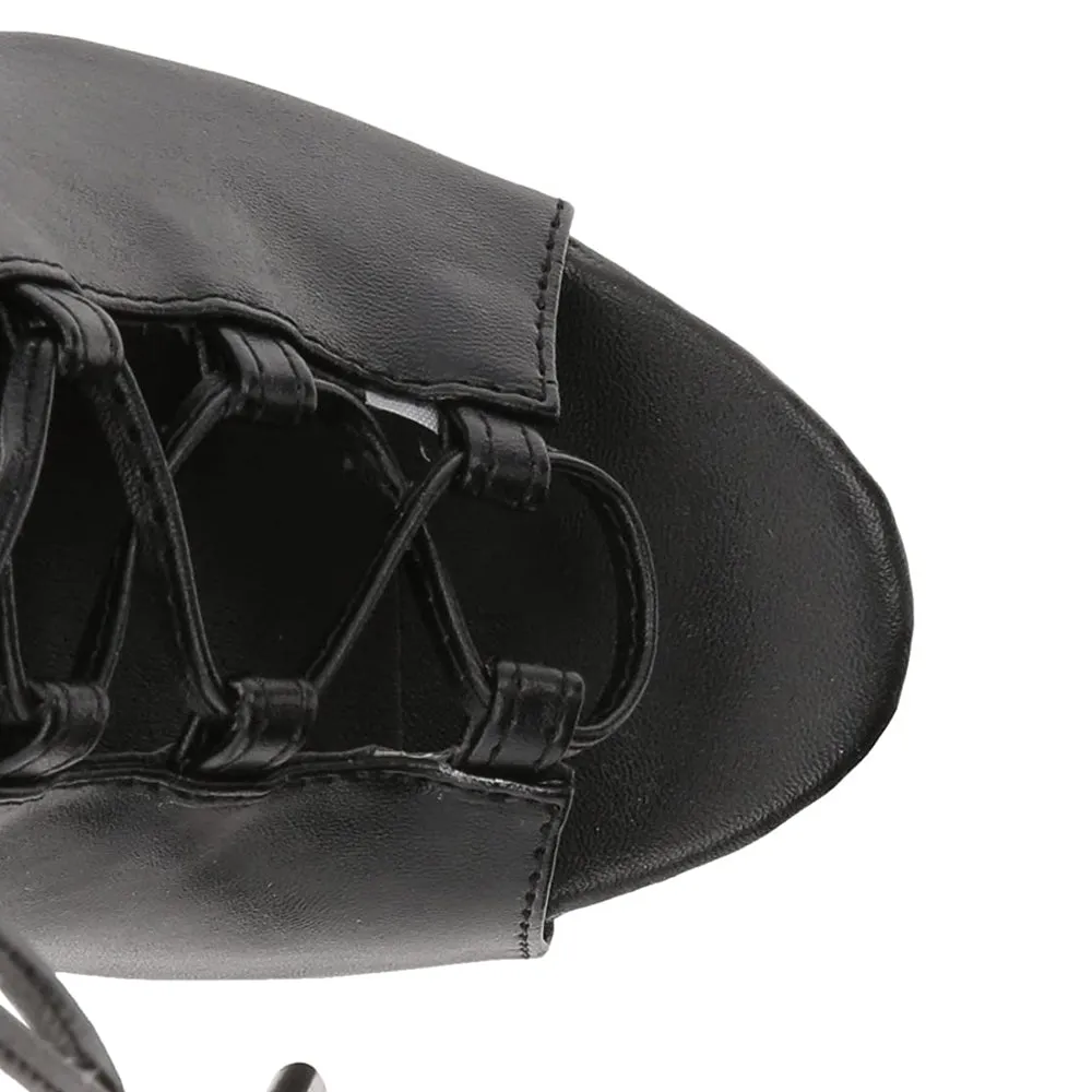 Ellie Shoes Reverse 6" Stiletto Platform Lace-Up Peeptoe Boot