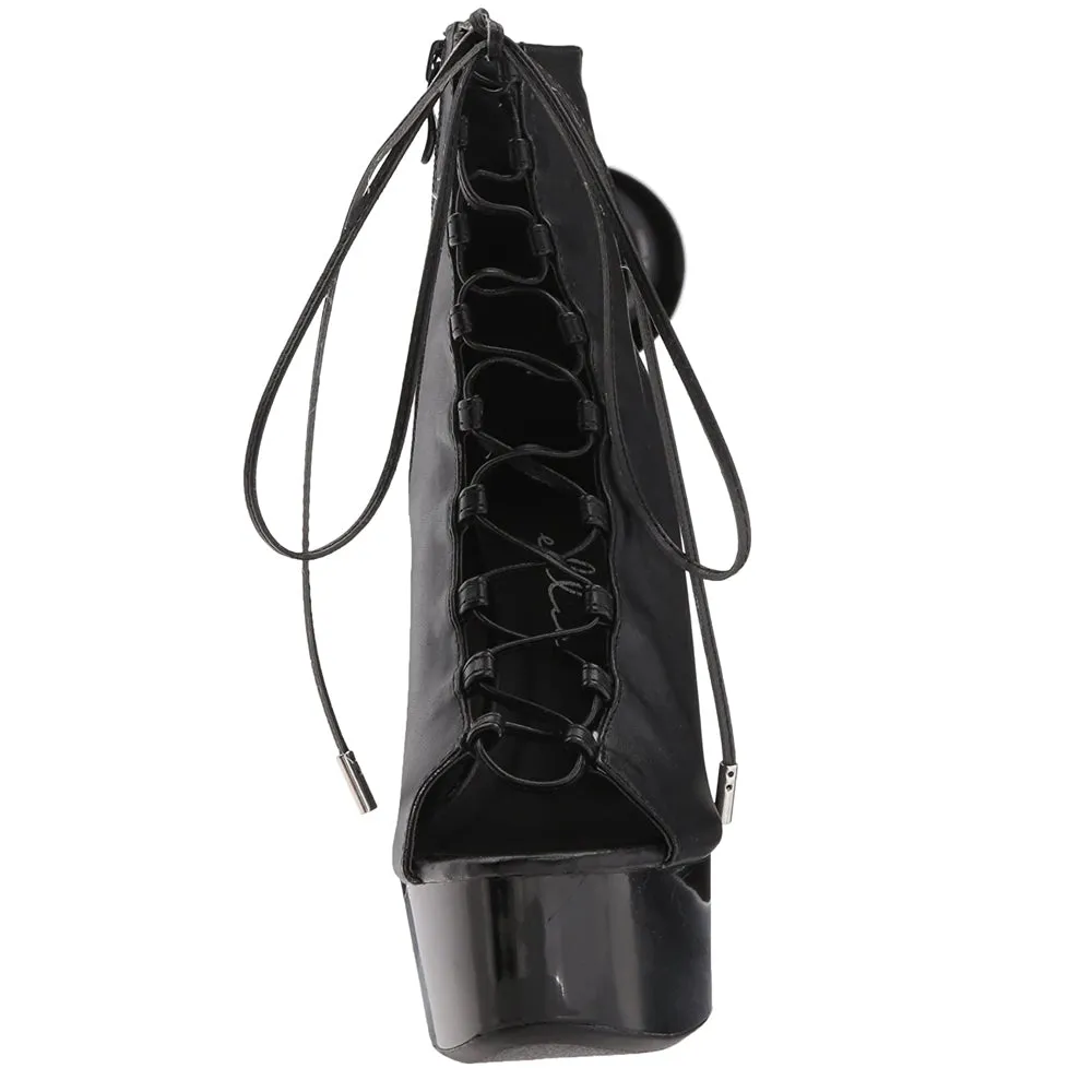 Ellie Shoes Reverse 6" Stiletto Platform Lace-Up Peeptoe Boot