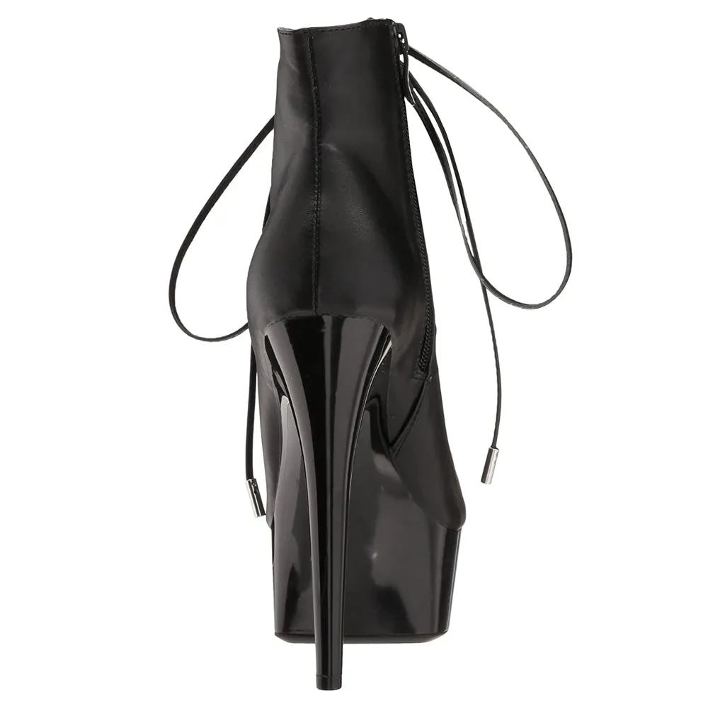 Ellie Shoes Reverse 6" Stiletto Platform Lace-Up Peeptoe Boot