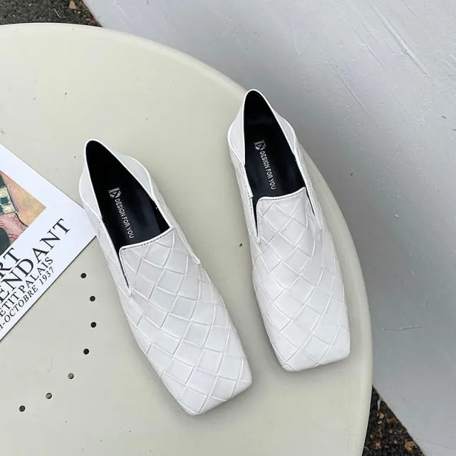 Fashion Women Flats Square Toe Slip On Loafers Comfortable Ladies Shoes Flats Heeled Casual Spring/Autumn Fashion Blue Shoes