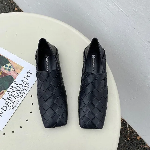 Fashion Women Flats Square Toe Slip On Loafers Comfortable Ladies Shoes Flats Heeled Casual Spring/Autumn Fashion Blue Shoes
