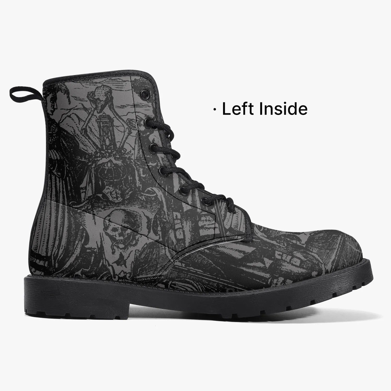 Holbein Dance of Death Grey Vegan Leather Combat Boots (JPREG78)