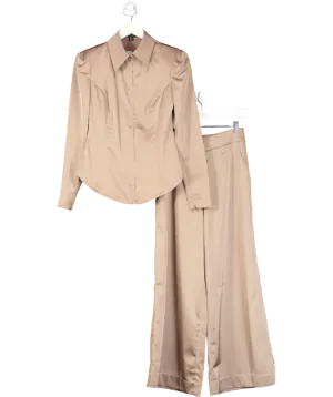 Karen Millen Brown Satin Zip Front Blouse And Trouser Set UK 6