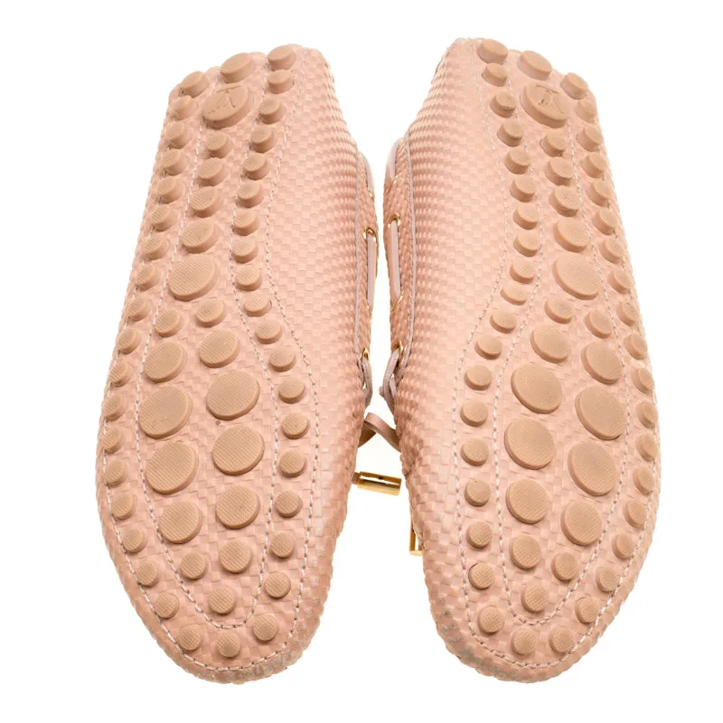 Louis Vuitton Beige Petit Damier Embossed Leather Gloria Bow Loafers Size 36 Ladies