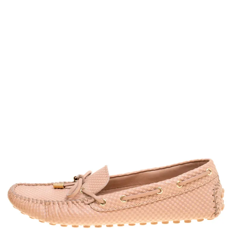 Louis Vuitton Beige Petit Damier Embossed Leather Gloria Bow Loafers Size 36 Ladies