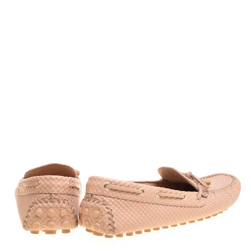 Louis Vuitton Beige Petit Damier Embossed Leather Gloria Bow Loafers Size 36 Ladies