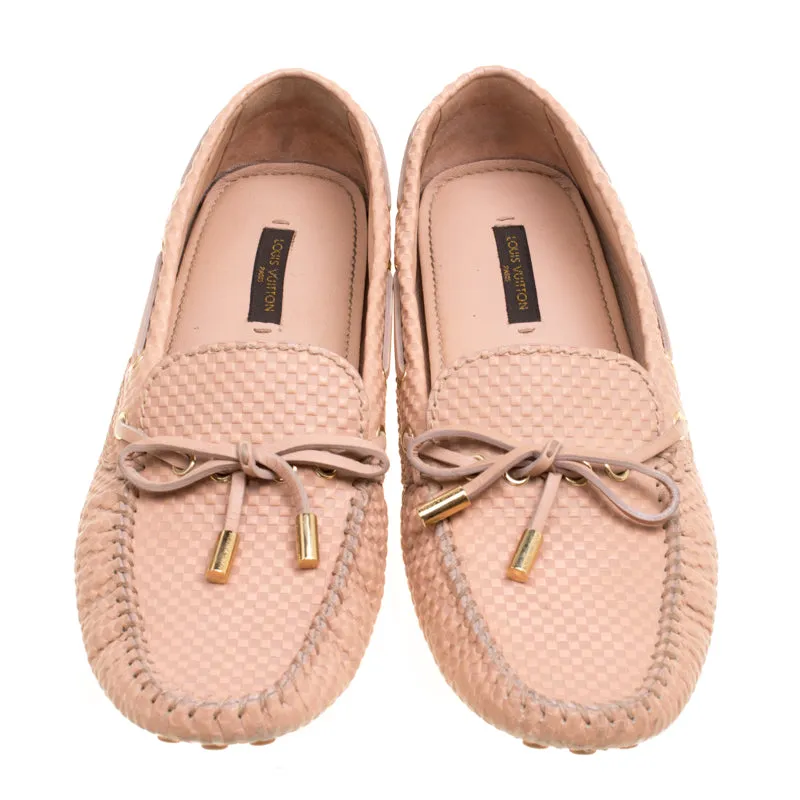 Louis Vuitton Beige Petit Damier Embossed Leather Gloria Bow Loafers Size 36 Ladies