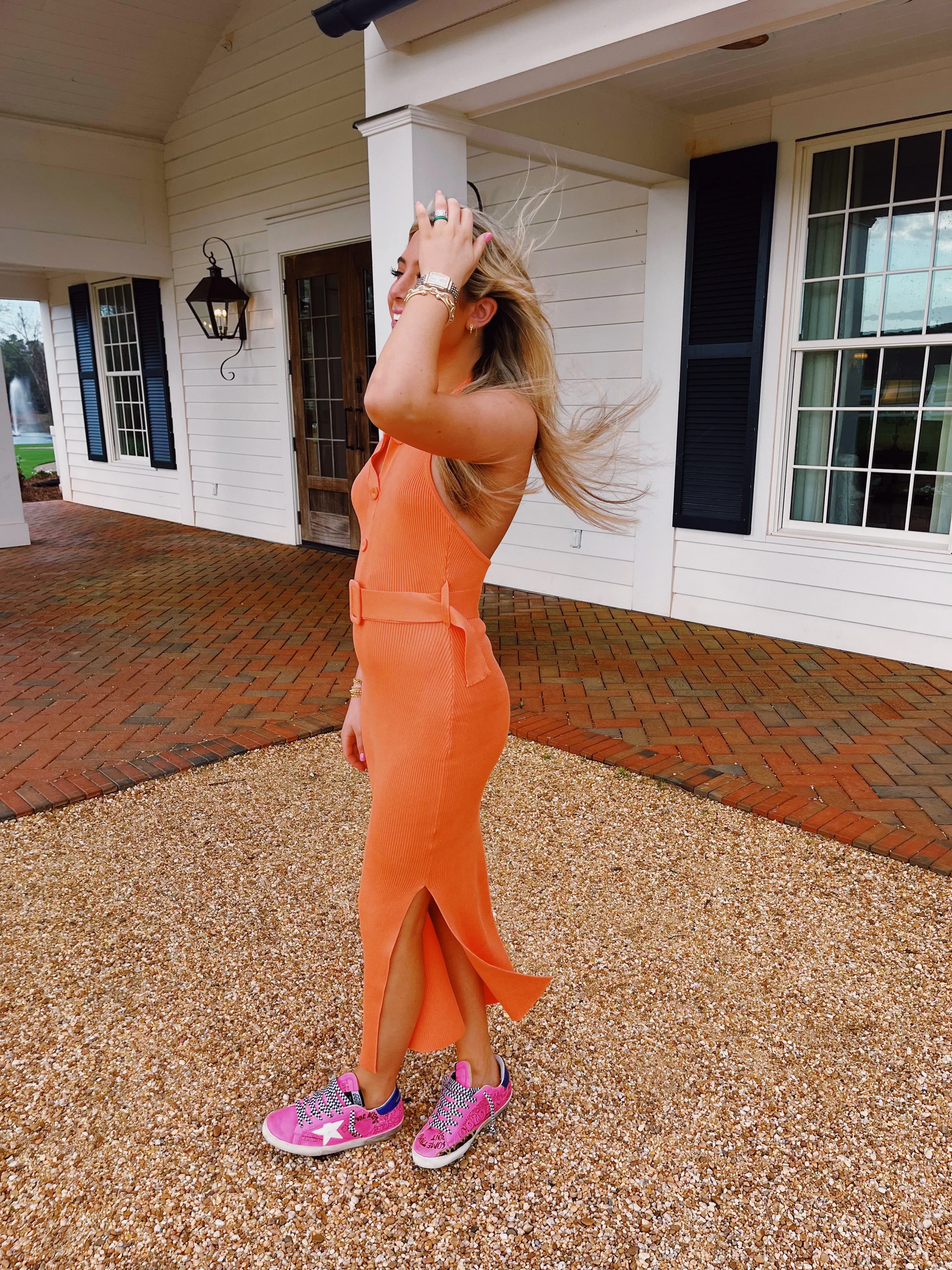 Marlene Collared Midi Dress - Orange