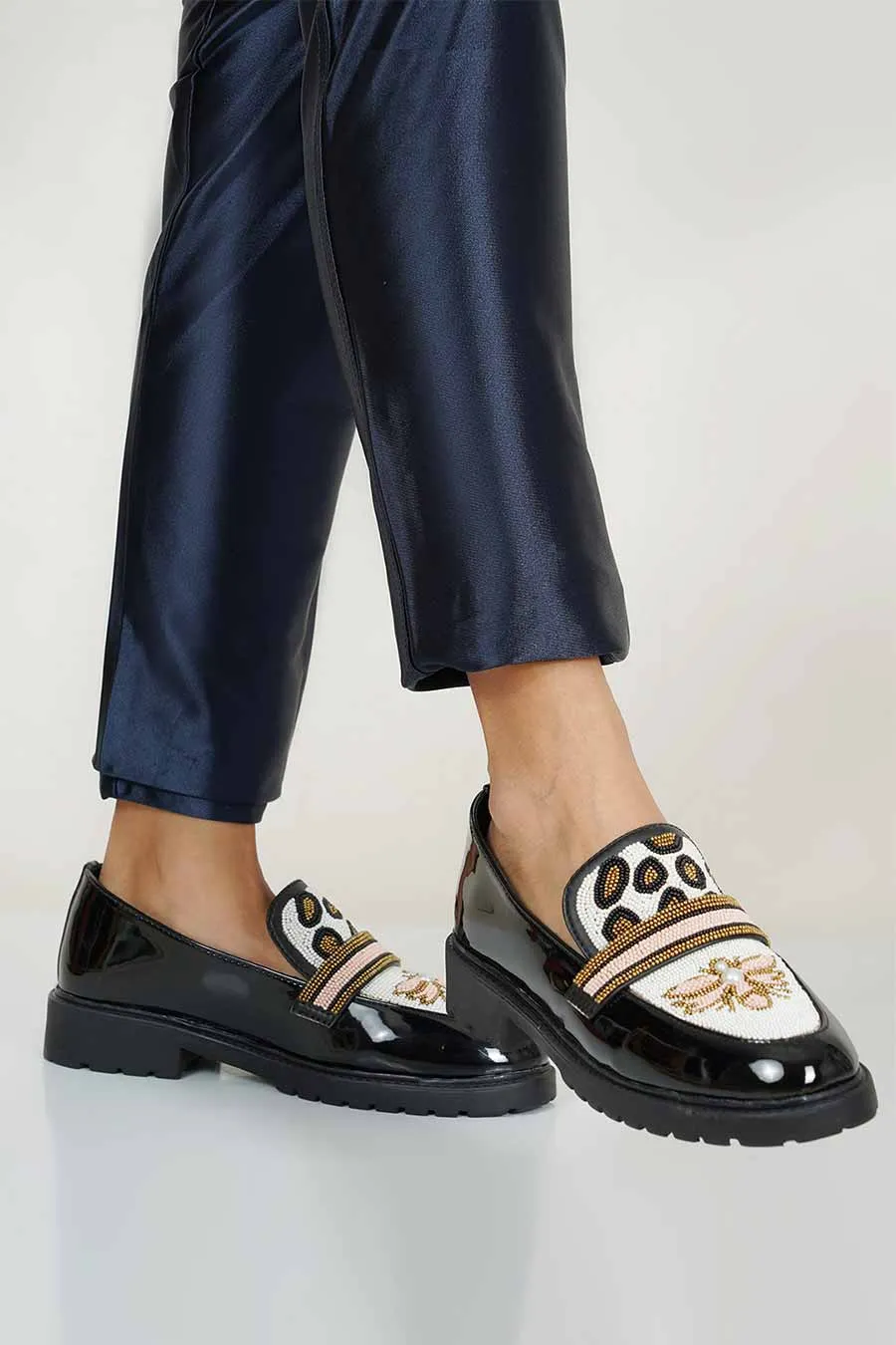 North Black Patent Embellished Loafers