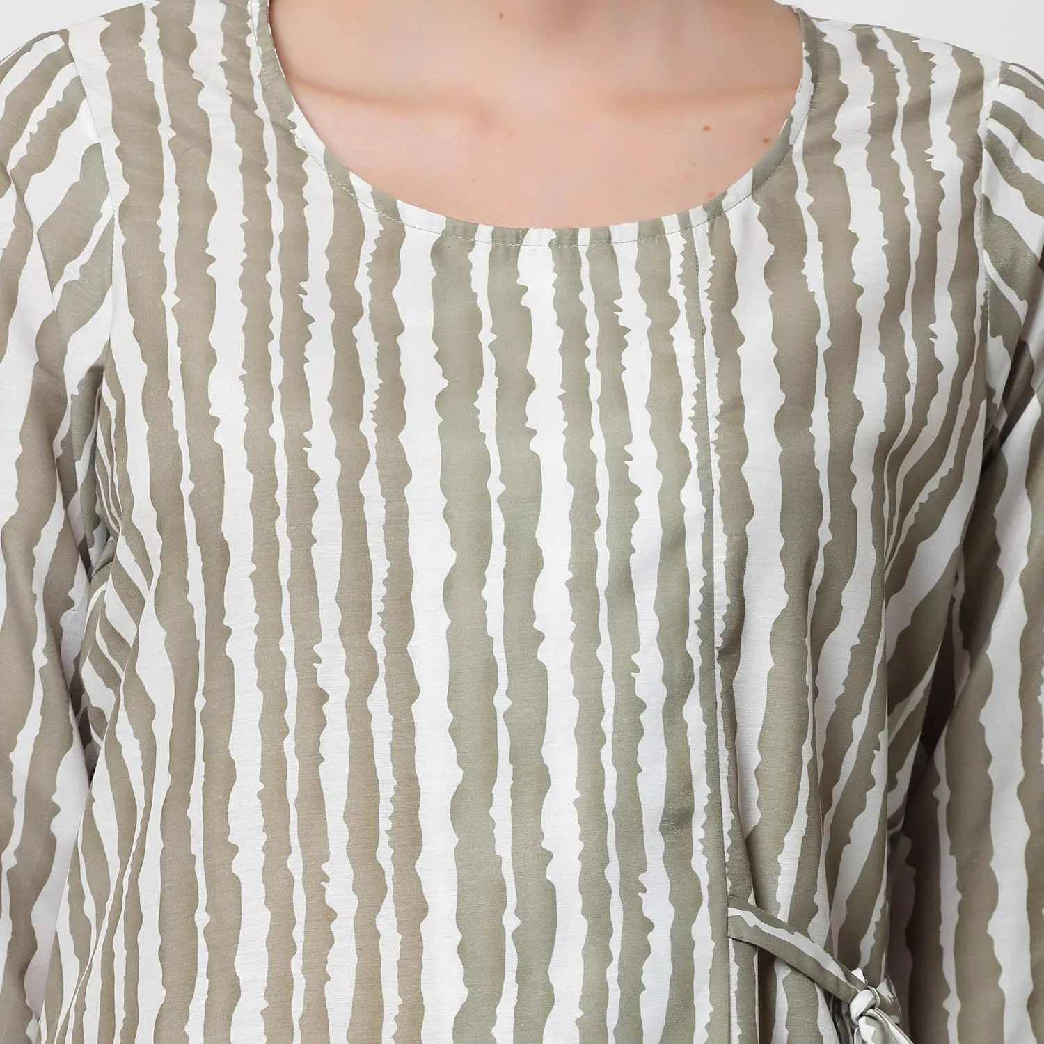 Olive Stripe Tunic With Side Tie Knot
