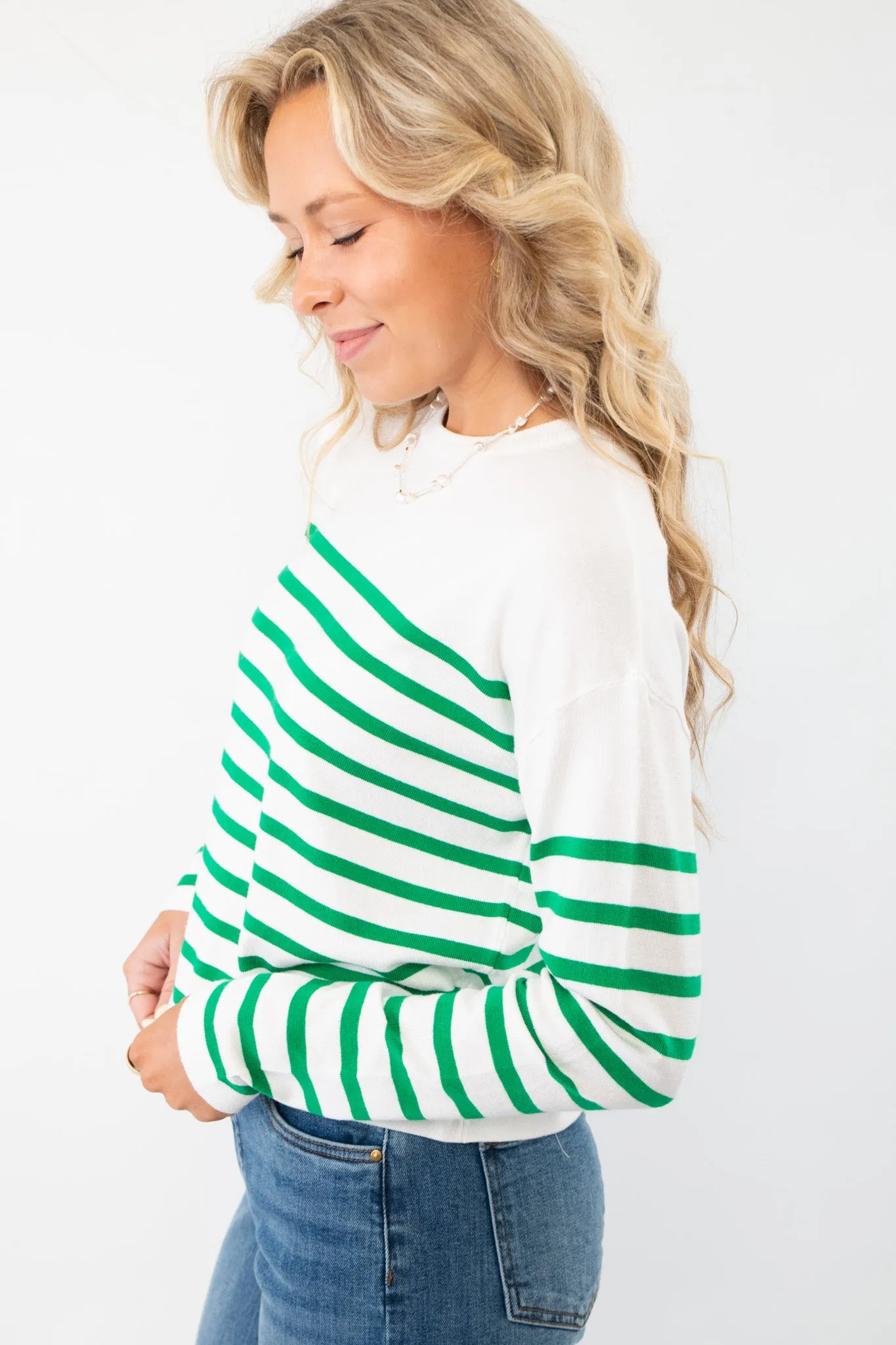 Pinch Me Green Striped Long Sleeve Top