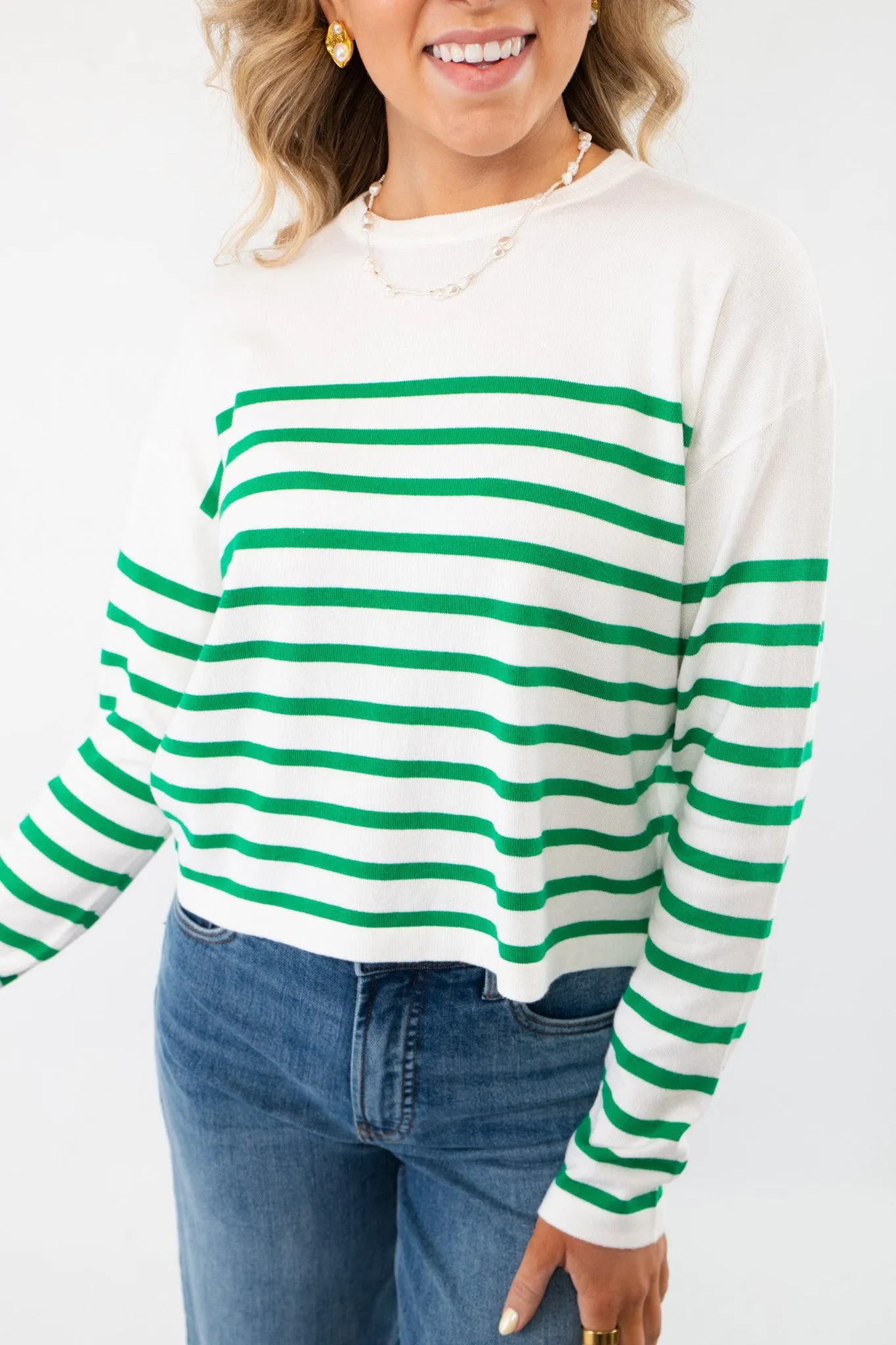 Pinch Me Green Striped Long Sleeve Top