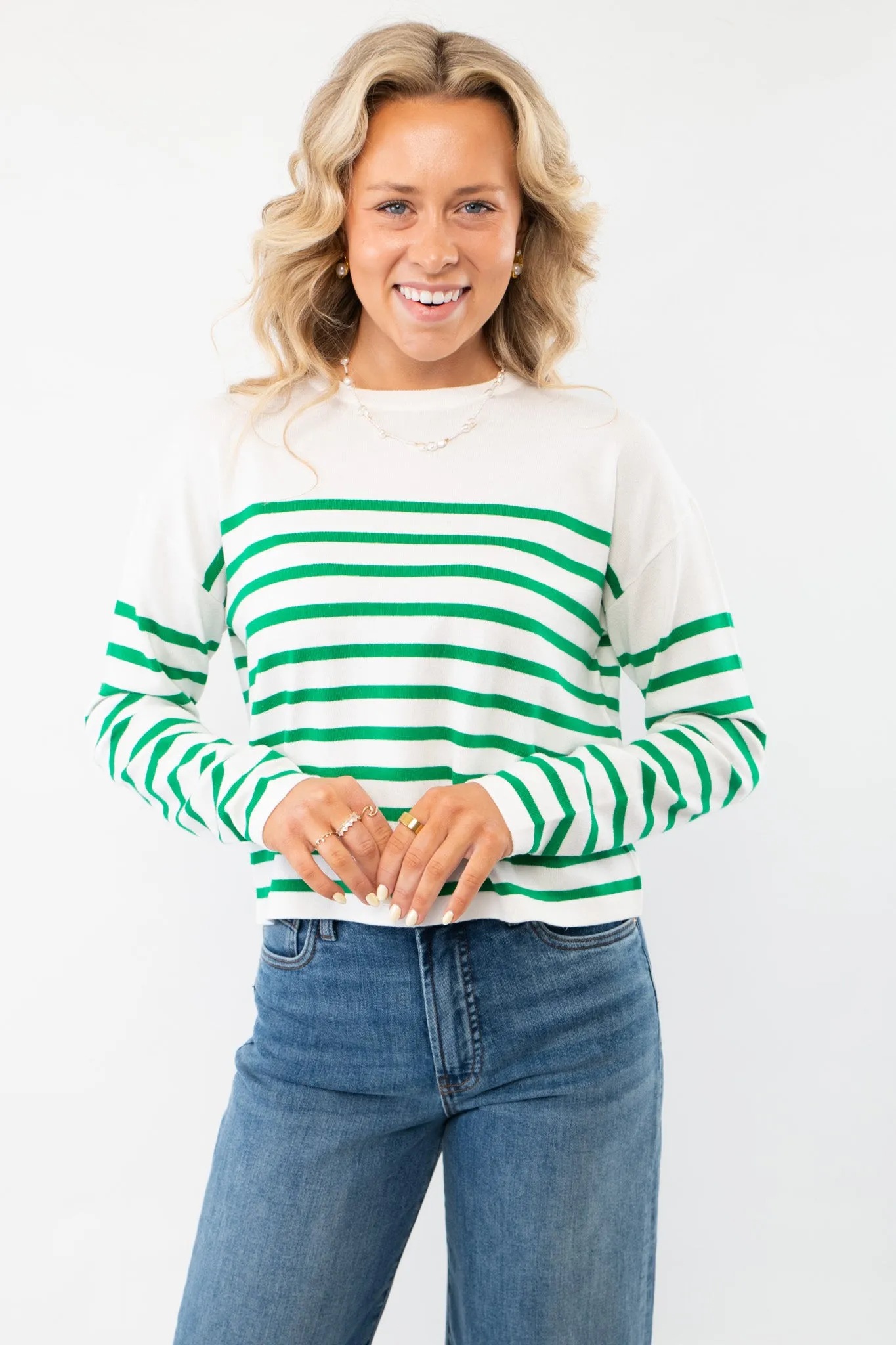 Pinch Me Green Striped Long Sleeve Top
