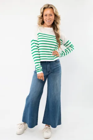Pinch Me Green Striped Long Sleeve Top