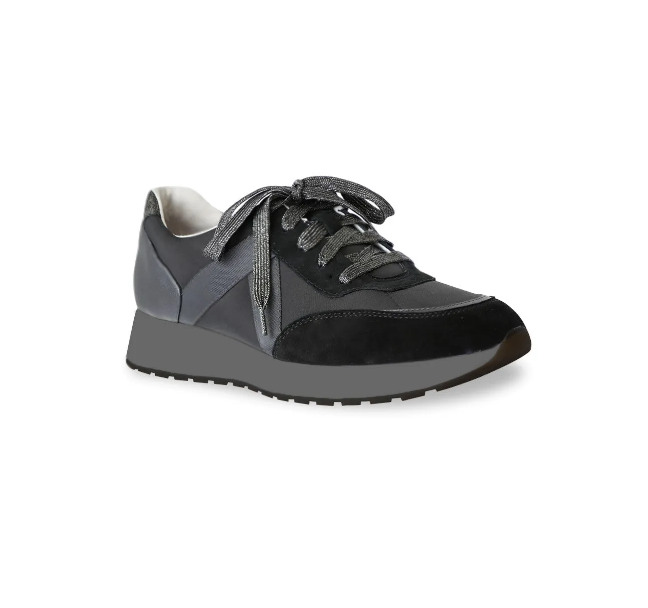 PIPER-BLACK SUEDE/FABRIC COMBO