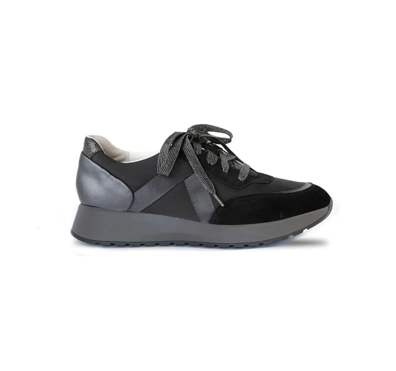 PIPER-BLACK SUEDE/FABRIC COMBO
