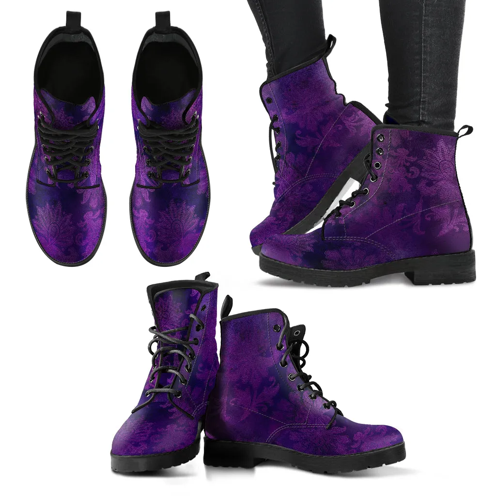 Purple Boots - Grunge Purple #102 | Combat Boots for Women, Unisex Adult Shoes, Vegan Leather Handmade Lace Up Boots, Custom Shoes Boho