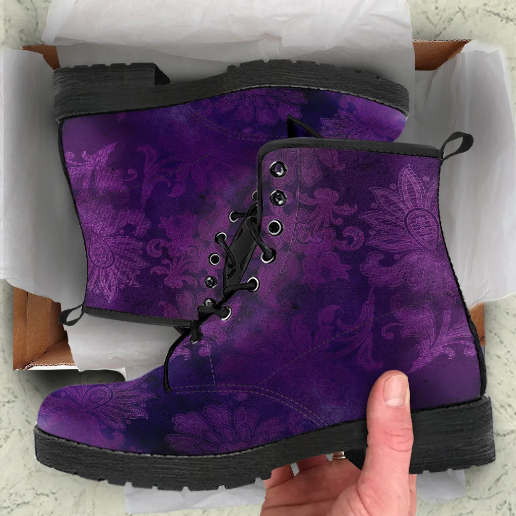 Purple Boots - Grunge Purple #102 | Combat Boots for Women, Unisex Adult Shoes, Vegan Leather Handmade Lace Up Boots, Custom Shoes Boho