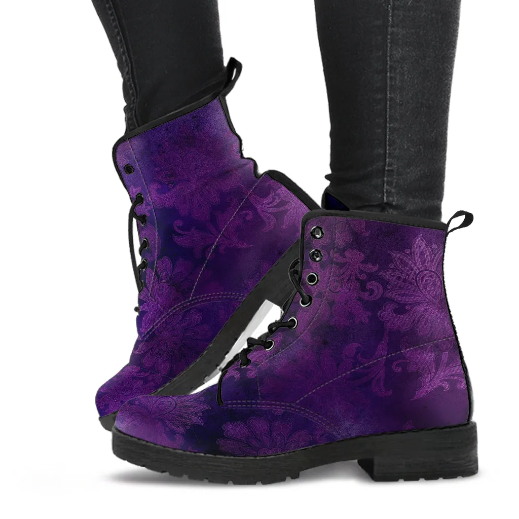 Purple Boots - Grunge Purple #102 | Combat Boots for Women, Unisex Adult Shoes, Vegan Leather Handmade Lace Up Boots, Custom Shoes Boho