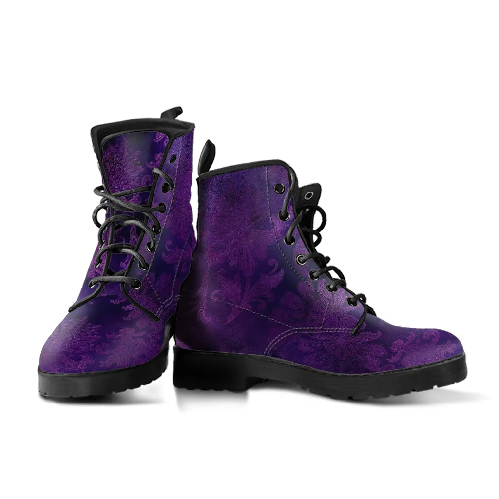 Purple Boots - Grunge Purple #102 | Combat Boots for Women, Unisex Adult Shoes, Vegan Leather Handmade Lace Up Boots, Custom Shoes Boho