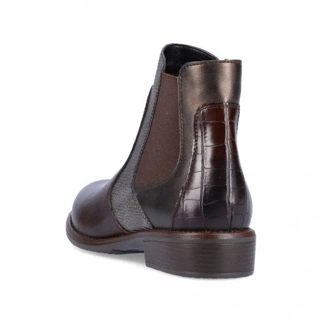 Remonte Leather Brown Cheslsea Boot Style With Moc Croc Trim