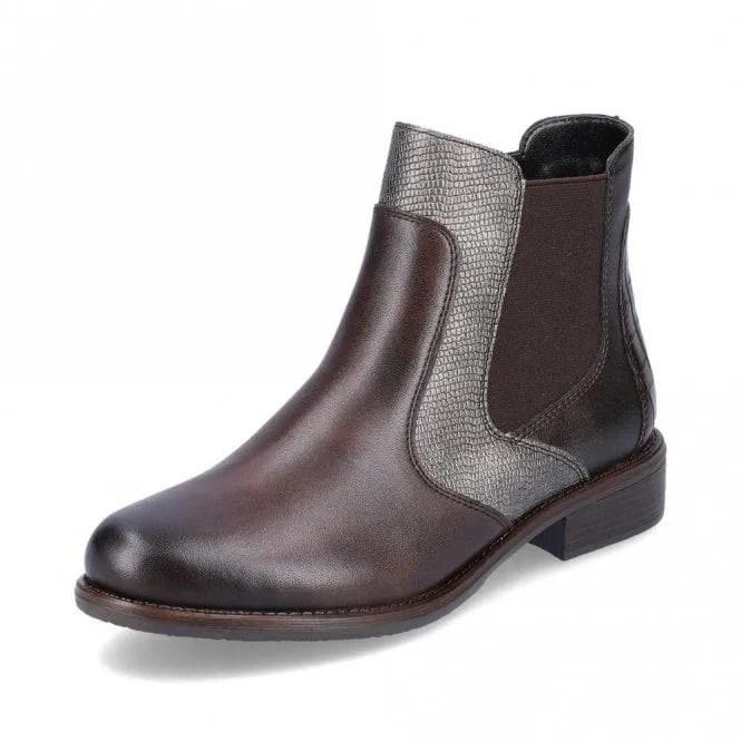Remonte Leather Brown Cheslsea Boot Style With Moc Croc Trim