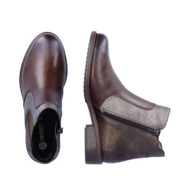 Remonte Leather Brown Cheslsea Boot Style With Moc Croc Trim