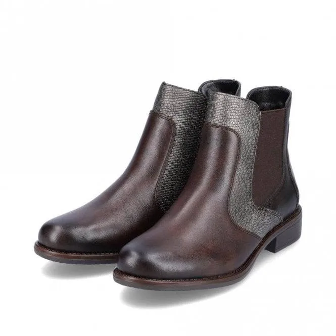 Remonte Leather Brown Cheslsea Boot Style With Moc Croc Trim