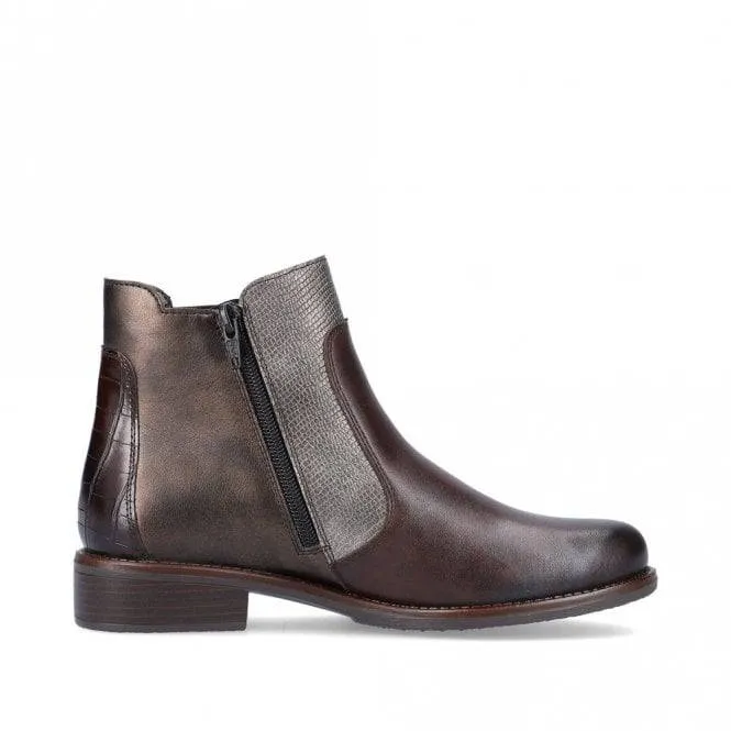 Remonte Leather Brown Cheslsea Boot Style With Moc Croc Trim
